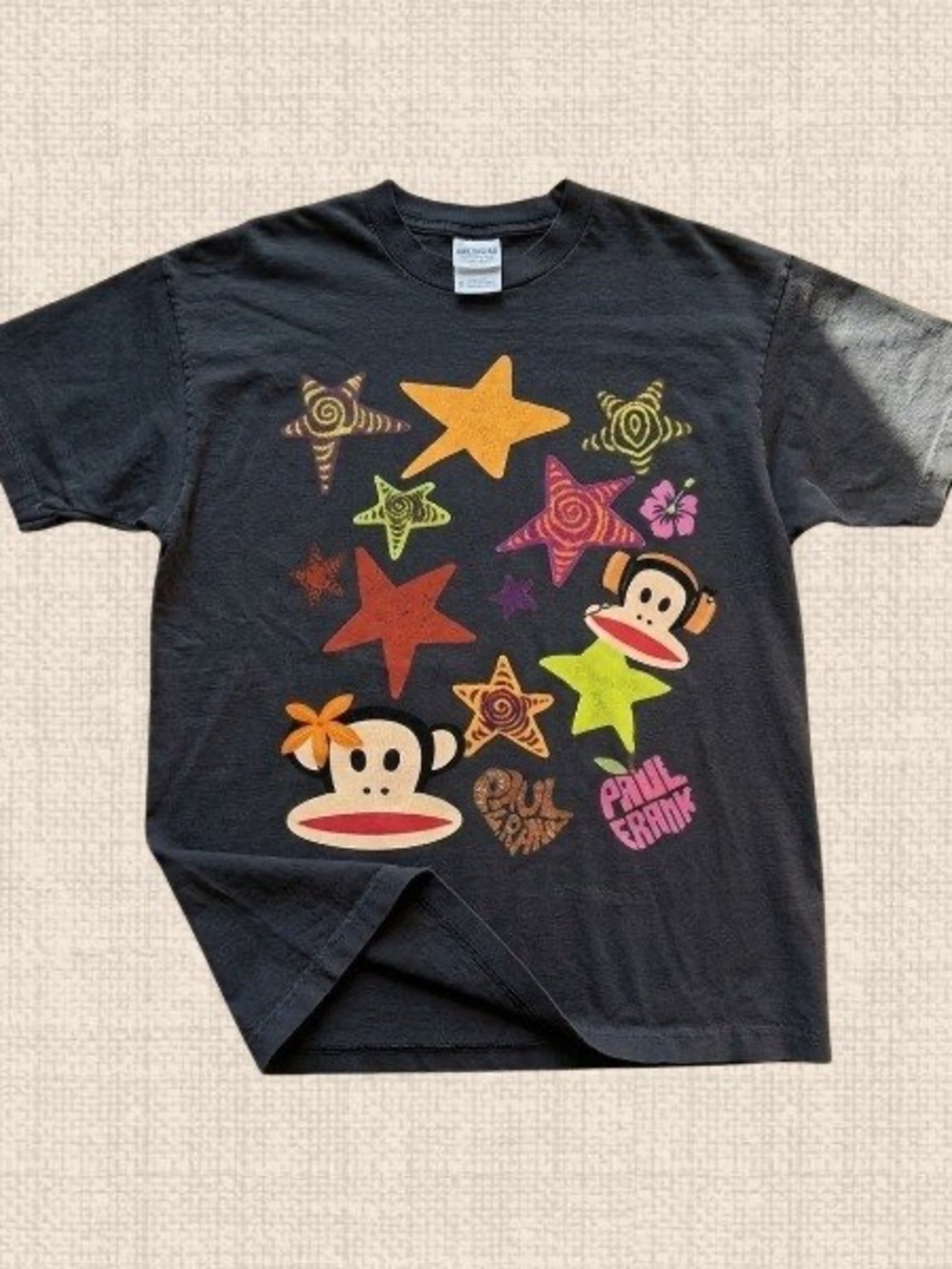 Paul Monkey Black Graphic Tee with Colorful Stars & Monkey